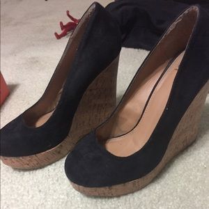Black Suede Cork Wedge